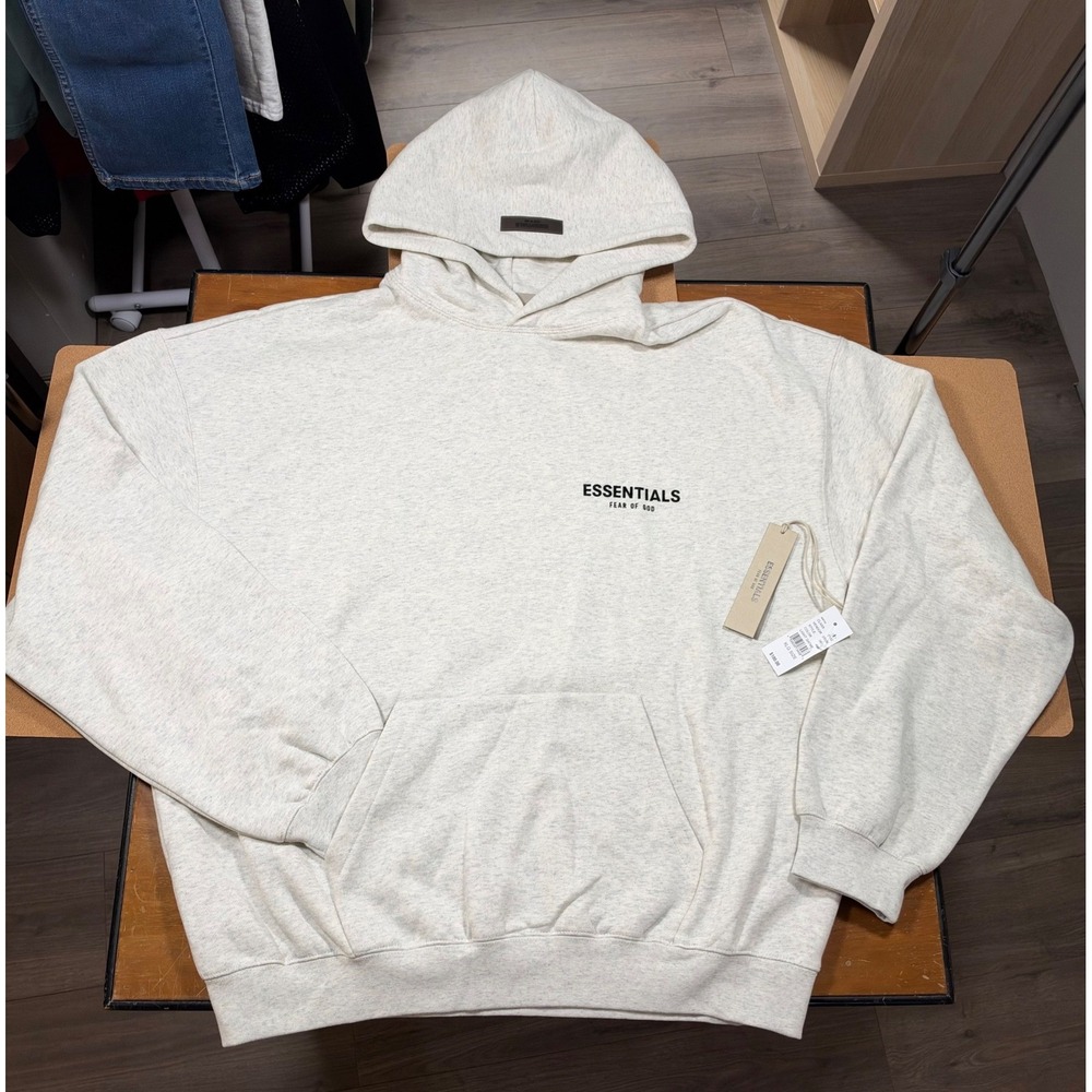 NWT Fear of God Essentials Hoodie Men's XL Light Oatmeal Logo Pullover 698755